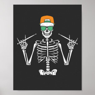 Poster Halloween Skeleton Rock Hand Jogando Tambores