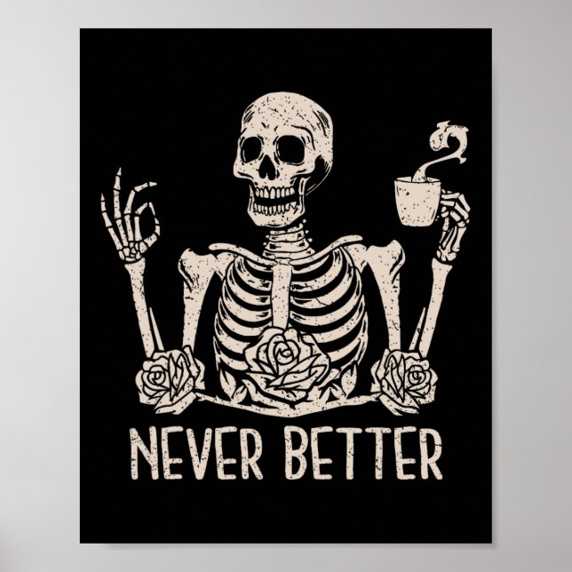 Poster Halloween Skeleton Skeleton Mulheres Bebendo Café  (Frente)