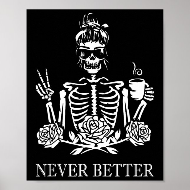 Poster Halloween Skeleton Skeleton Mulheres Bebendo Café  (Frente)