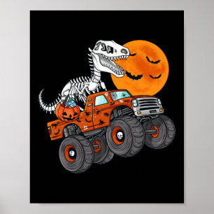 Poster Halloween Skeleton T Rex Monster Truck Boys Kids T