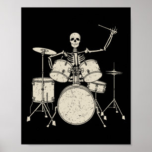 Poster Halloween Skeleton Tocando Drum Cute Engraçado Tam