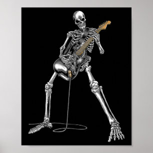 Poster Halloween Skeleton Tocando Guitarra Rock E Roll E