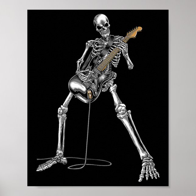 Poster Halloween Skeleton Tocando Guitarra Rock E Roll E (Frente)