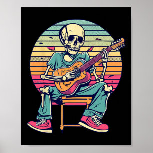 Poster Halloween Skeleton Tocando Guitarra Rock E Roll E