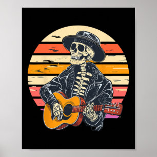 Poster Halloween Skeleton Tocando Guitarra Rock E Roll E