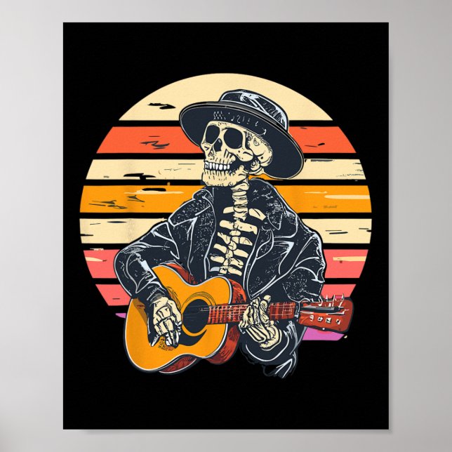 Poster Halloween Skeleton Tocando Guitarra Rock E Roll E (Frente)