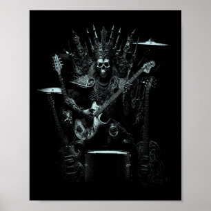 Poster Halloween Skeleton Tocando Guitarra Throne Rock E