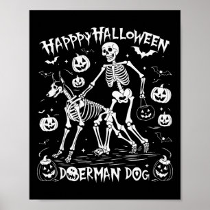 Poster Halloween Skeleton Walking Doberman Dog