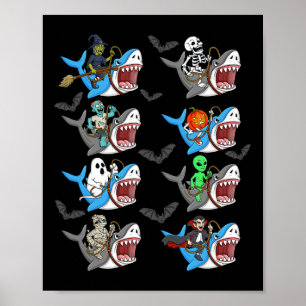 Poster Halloween Skeleton Zombie Andando de Tubarão Mummy