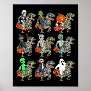 Poster Halloween Skeleton Zombie Andando Mummy T Rex Vamp