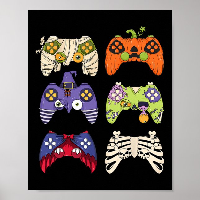 Poster Halloween Skeleton Zombie Controladoras de Jogos M (Frente)