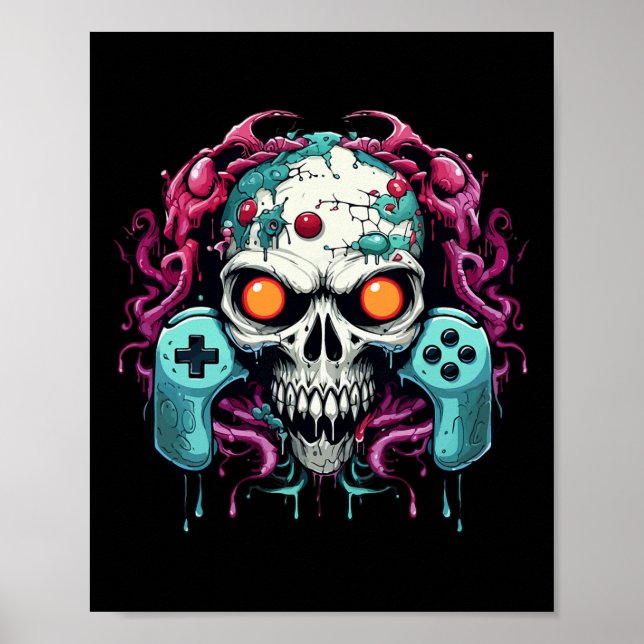 Poster Halloween Skeleton Zombie Controladoras de Jogos M (Frente)