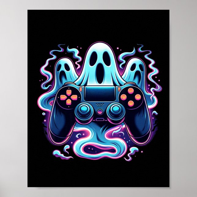 Poster Halloween Skeleton Zombie Controladoras de Jogos M (Frente)