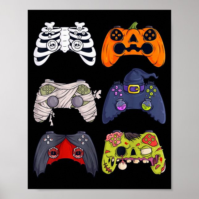 Poster Halloween Skeleton Zombie Gaming Controllers Mummy (Frente)