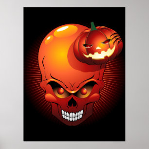 Poster Halloween Skull e Pumpkin