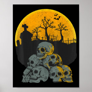 Poster Halloween Skulls Head Moon Skeleton Crianças de fa