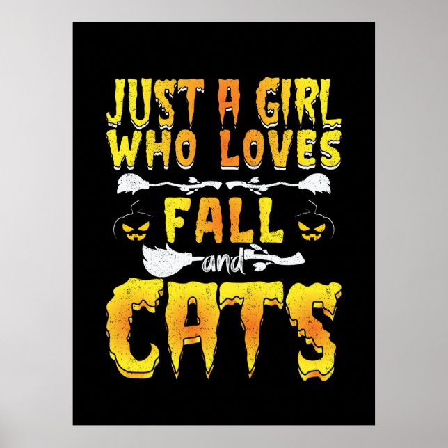 Poster Halloween Só Uma Menina Que Ama Cair E Gatos (Frente)
