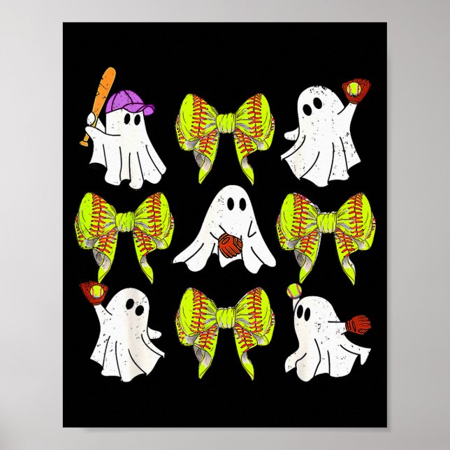 Poster Halloween Softball Ghosts Softball Daughter Girls  (Frente)