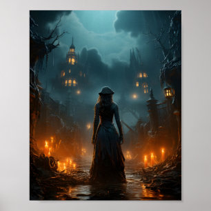 Poster Halloween Spooky Witch Assombrando Cidade Velha