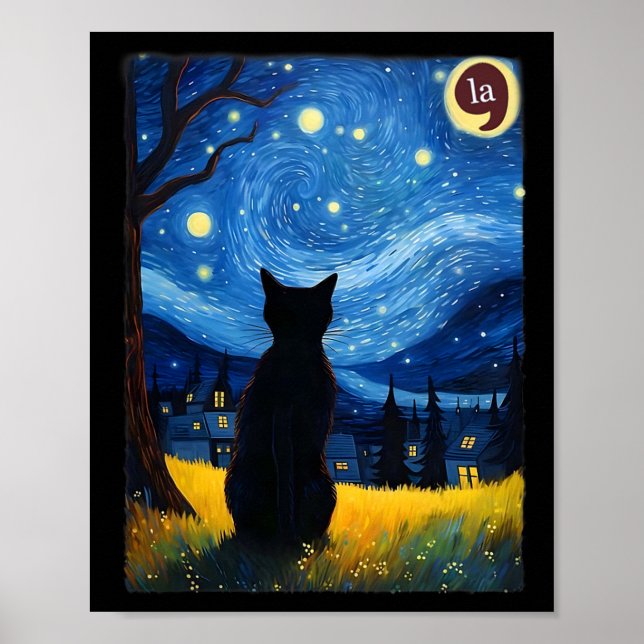 Poster Halloween Starry Night Black Cat Comma La Kamala H (Frente)
