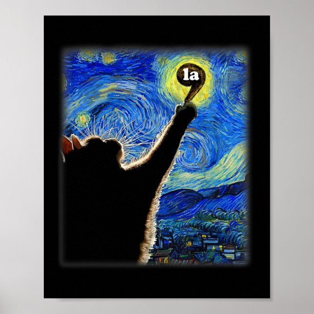 Poster Halloween Starry Night Cat Comma La Kamala Harris (Frente)