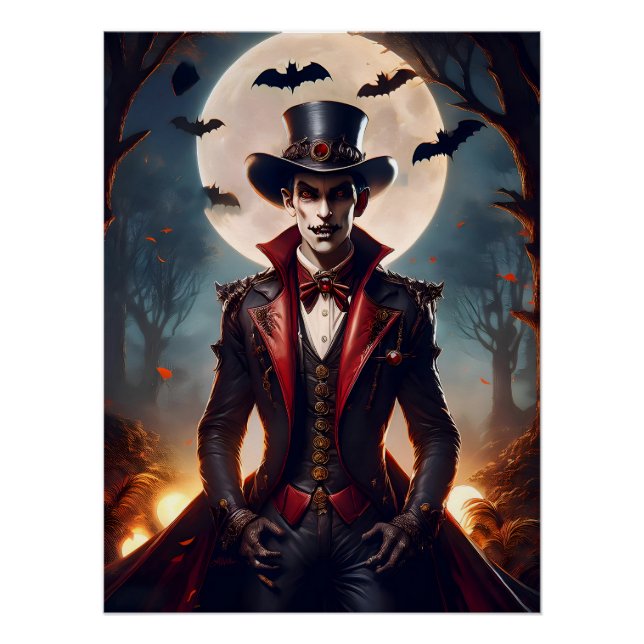 Póster Halloween Steampunk Gótico Zumbi Vampiro (Frente)