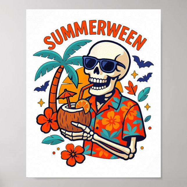 Poster Halloween Summer Ween Skeleton Spooky Vacation Flo (Frente)