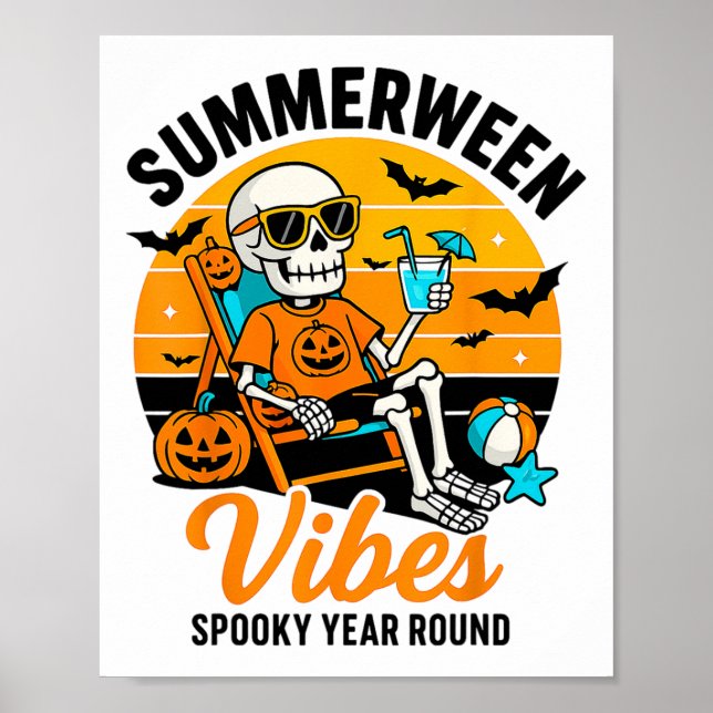 Poster Halloween Summer Ween Vibes Spookey Skeleton Float (Frente)