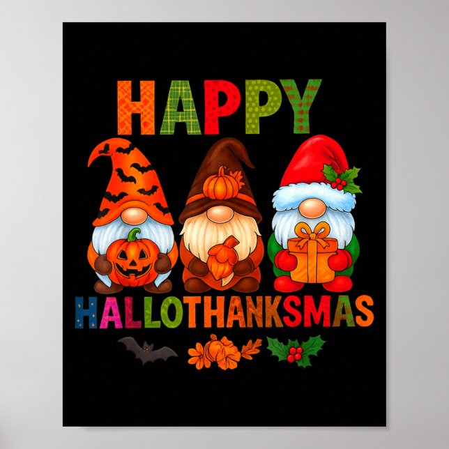 Poster Halloween Thanksgiving Christmas Happy Hallothanks (Frente)