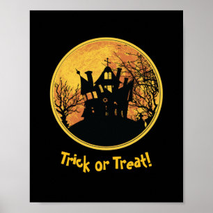 Poster Halloween Truque Noite ou Tratar Casa da Lua Cheia