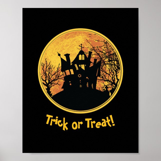 Poster Halloween Truque Noite ou Tratar Casa da Lua Cheia (Frente)