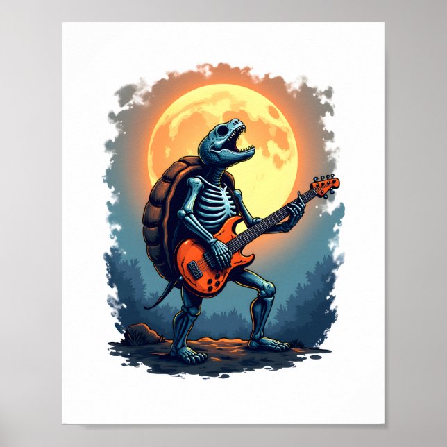 Poster Halloween Turtle Skeleton Rocker Tee for Music Lov (Frente)