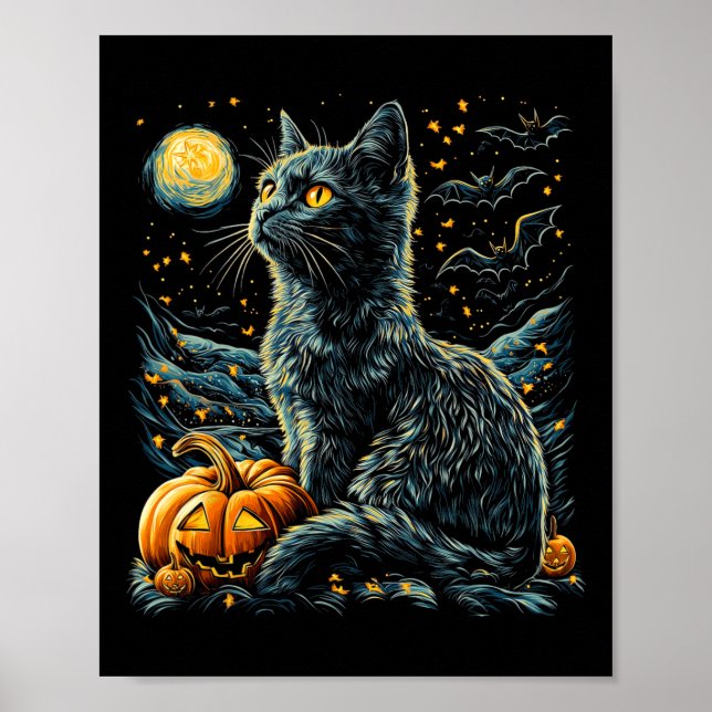 Poster Halloween Van Gogh Starry Night Black (Frente)