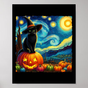Poster Halloween Van Gogh Starry Night Black Witch Ha