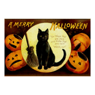 Póster Halloween Vintage cat