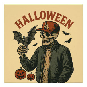 Póster Halloween Vintage - Esqueleto Assustador