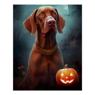 Póster Halloween Vizsla Com Pumpkins Assustado