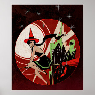 Póster Halloween Witch Flying (vintage)