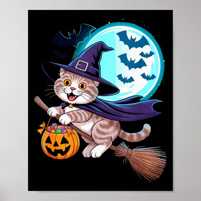 Poster Halloween Witch Scottish Fold Moon Coupari  (Frente)