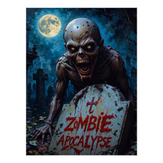 Póster Halloween Zumbi Espectro Cemitério Assustador Lua