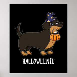 Poster Halloweenie Piada de Cachorro Salsicha Fundo Escur