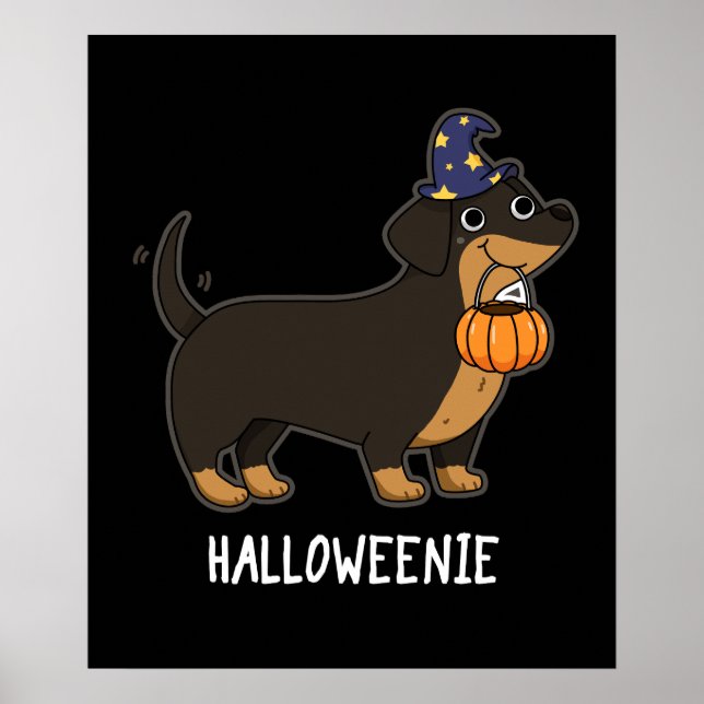 Poster Halloweenie Piada de Cachorro Salsicha Fundo Escur (Frente)