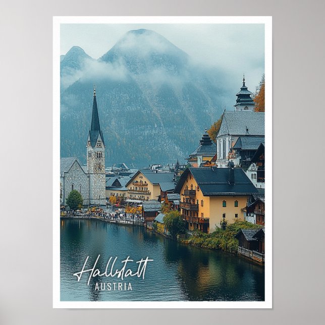 Poster Hallstatt Áustria Belo Lugar Turístico (Frente)