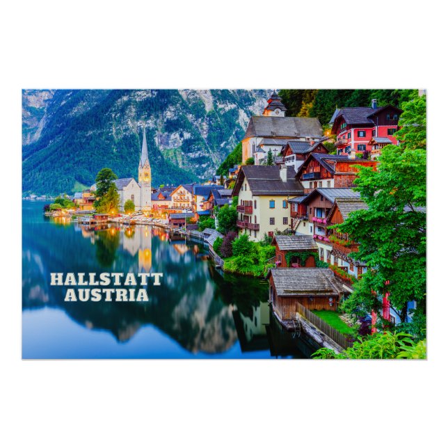 Póster Hallstatt, Áustria Mountain Lake View (Frente)
