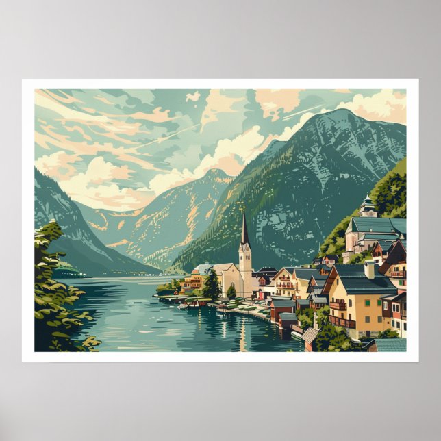 Poster Hallstatt, Áustria Vintage (Frente)