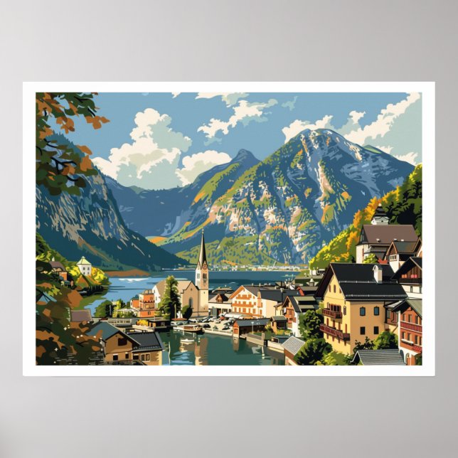 Poster Hallstatt, Áustria Vintage (Frente)