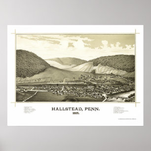 Póster Hallstead, mapa panorâmico do PA - 1887