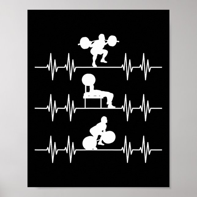 Poster Halterofilismo com batimento cardíaco com decalque (Frente)
