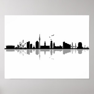 Poster HAMBURG Elbe Alemanha City Skyline Silhouette