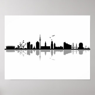 Poster HAMBURG Elbe Alemanha City Skyline Silhouette